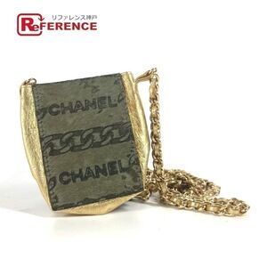 Chanel bag pochette logo chain shoulder leather pigtails khaki